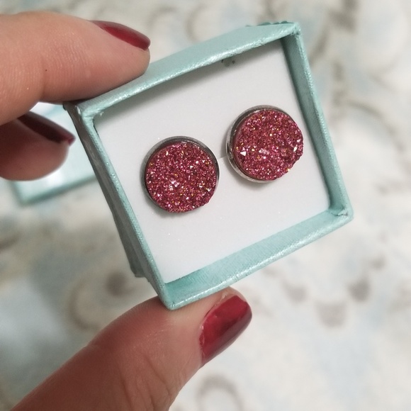Red Drusy Earrings - Picture 3 of 3